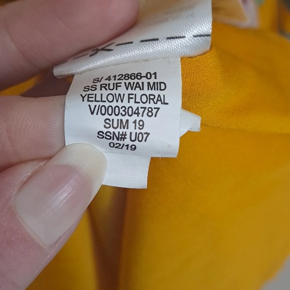 Old Navy Mustard Yellow Tropical Flower Ruffle Vacation Cruise Summer Sundress